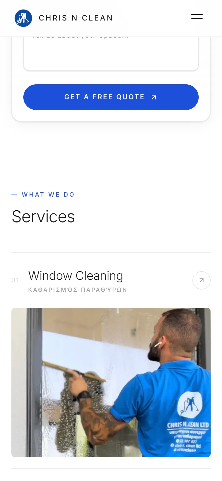 The Chris N Clean website on a phone