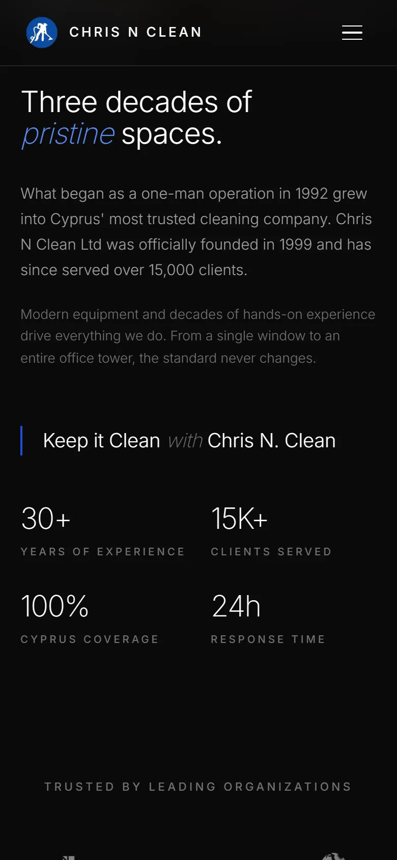 The Chris N Clean website on a phone