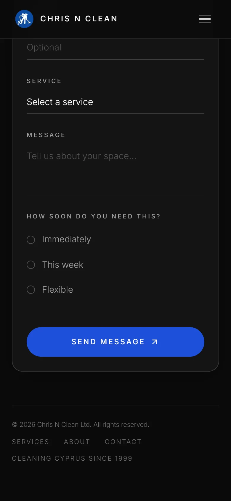 The Chris N Clean website on a phone