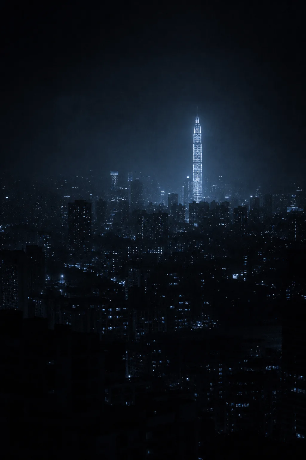A city at night, one tower lit above all the others
