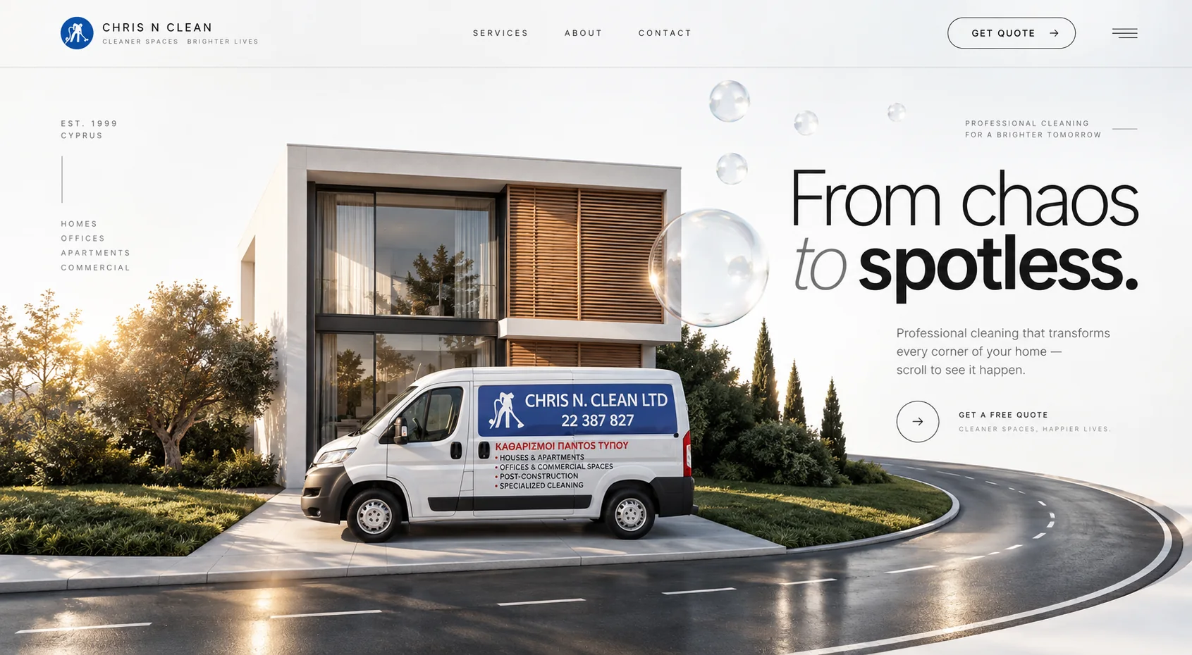 The Chris N Clean website, designed and built by Konaverse
