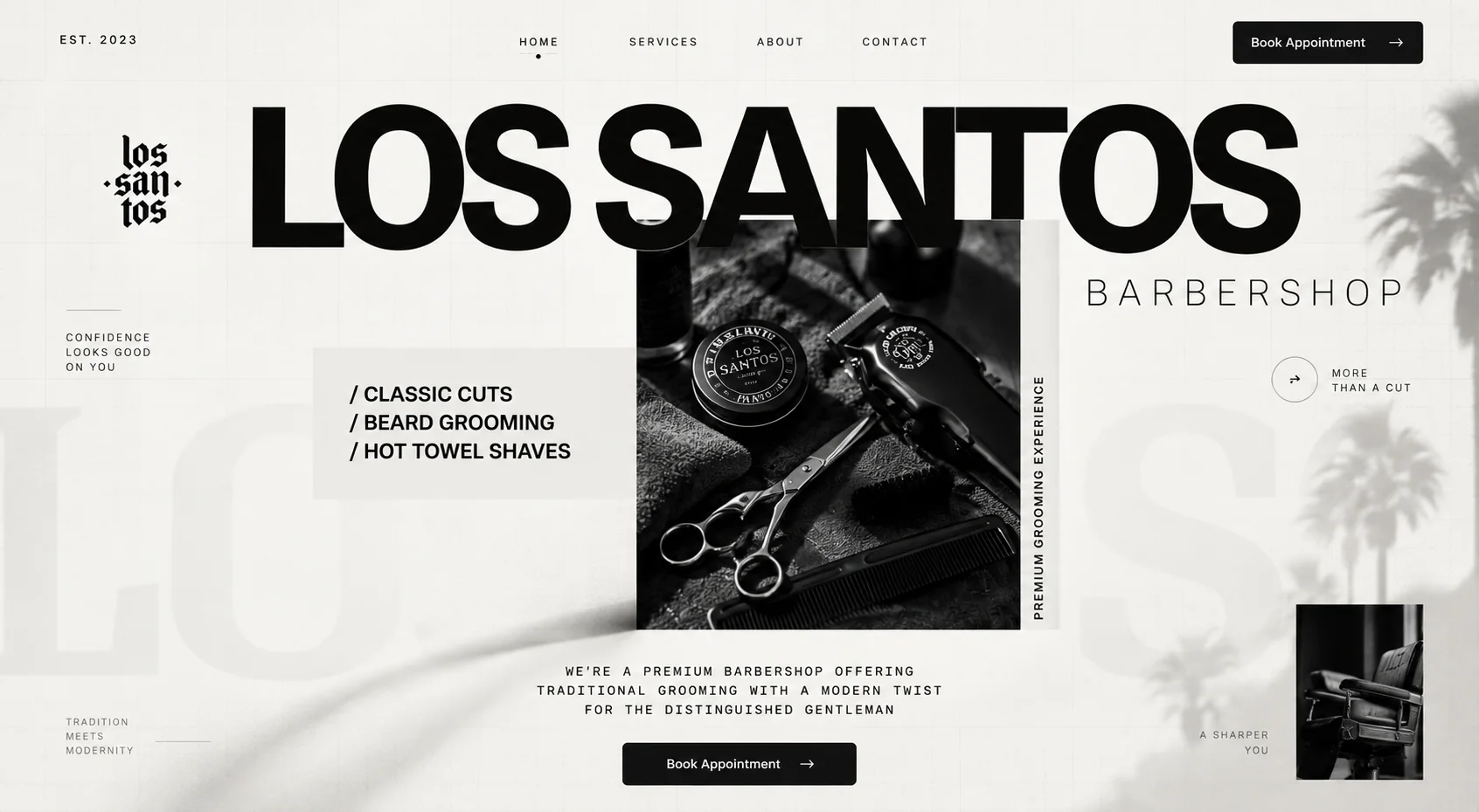 The Los Santos Barbershop website, designed and built by Konaverse