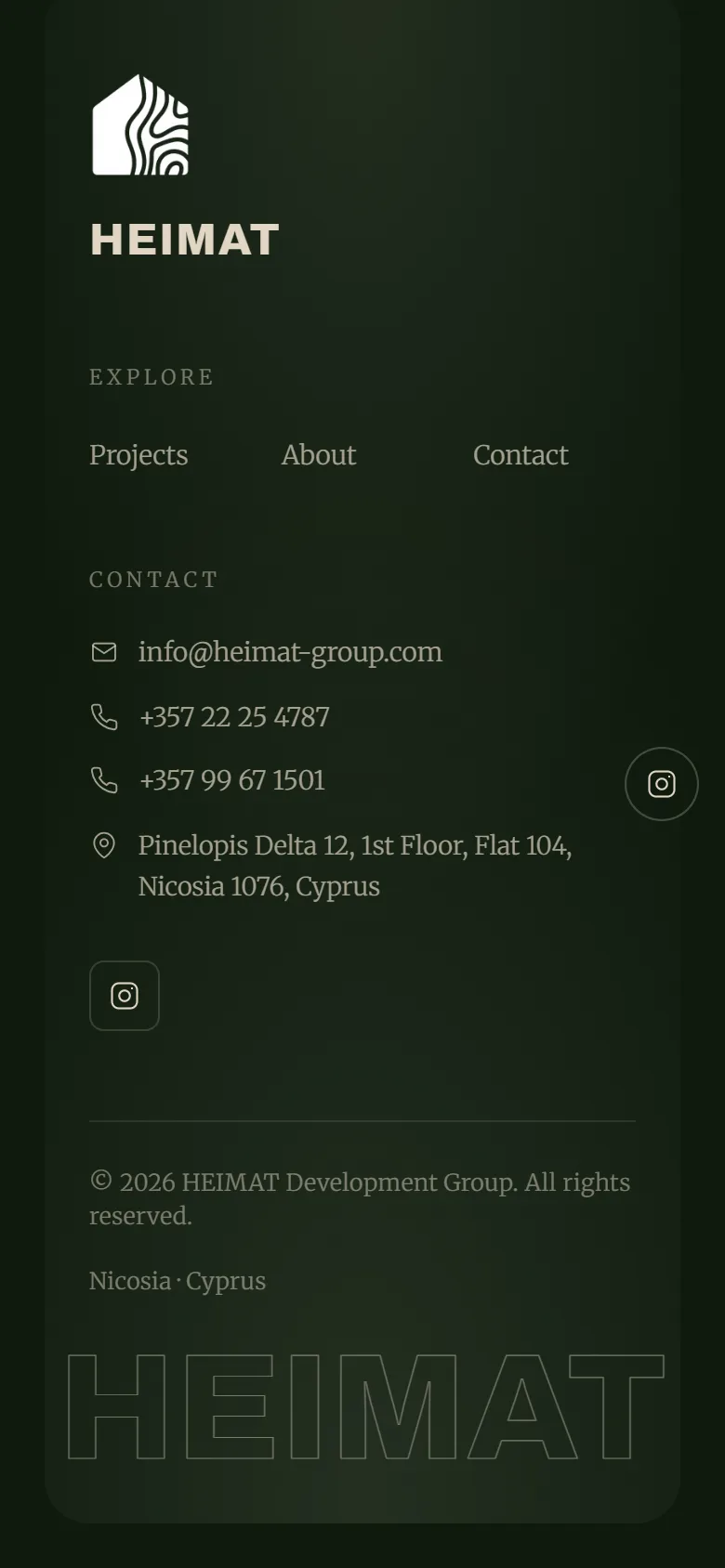 The Heimat Group website on a phone