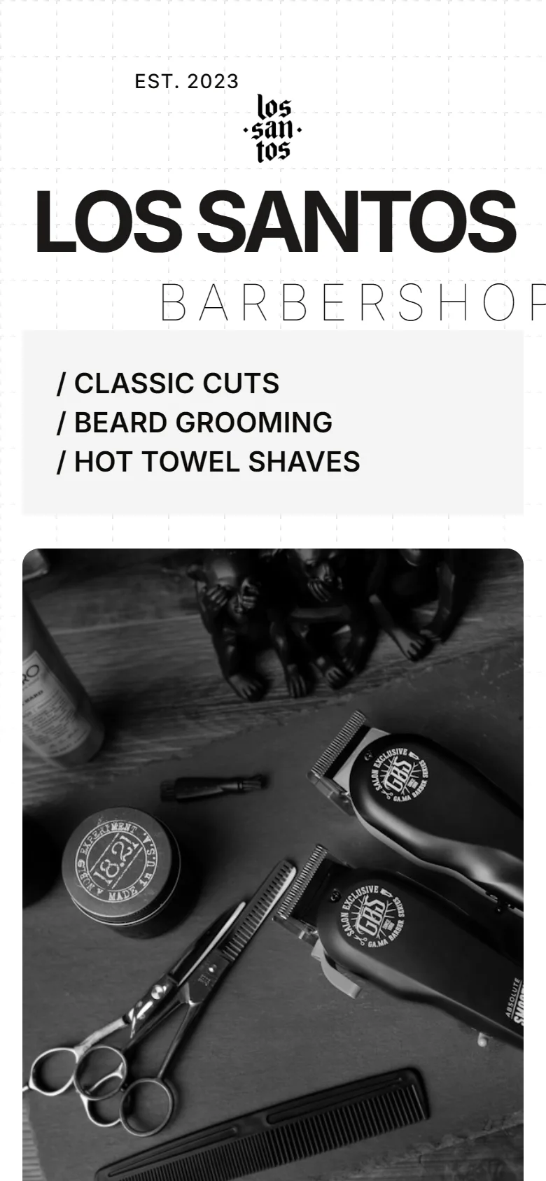 The Los Santos Barbershop website on a phone