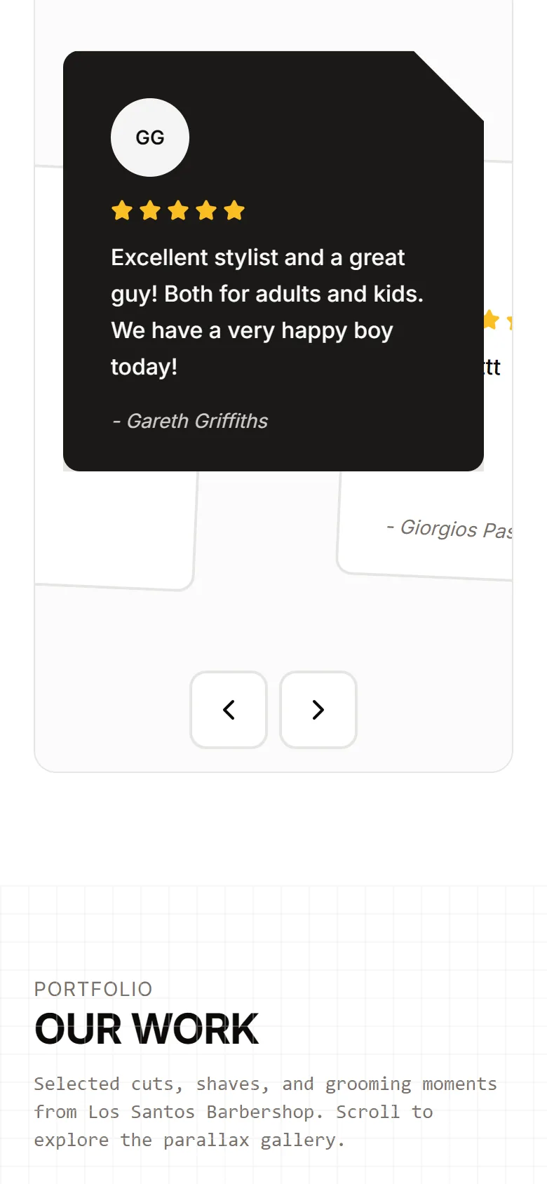 The Los Santos Barbershop website on a phone