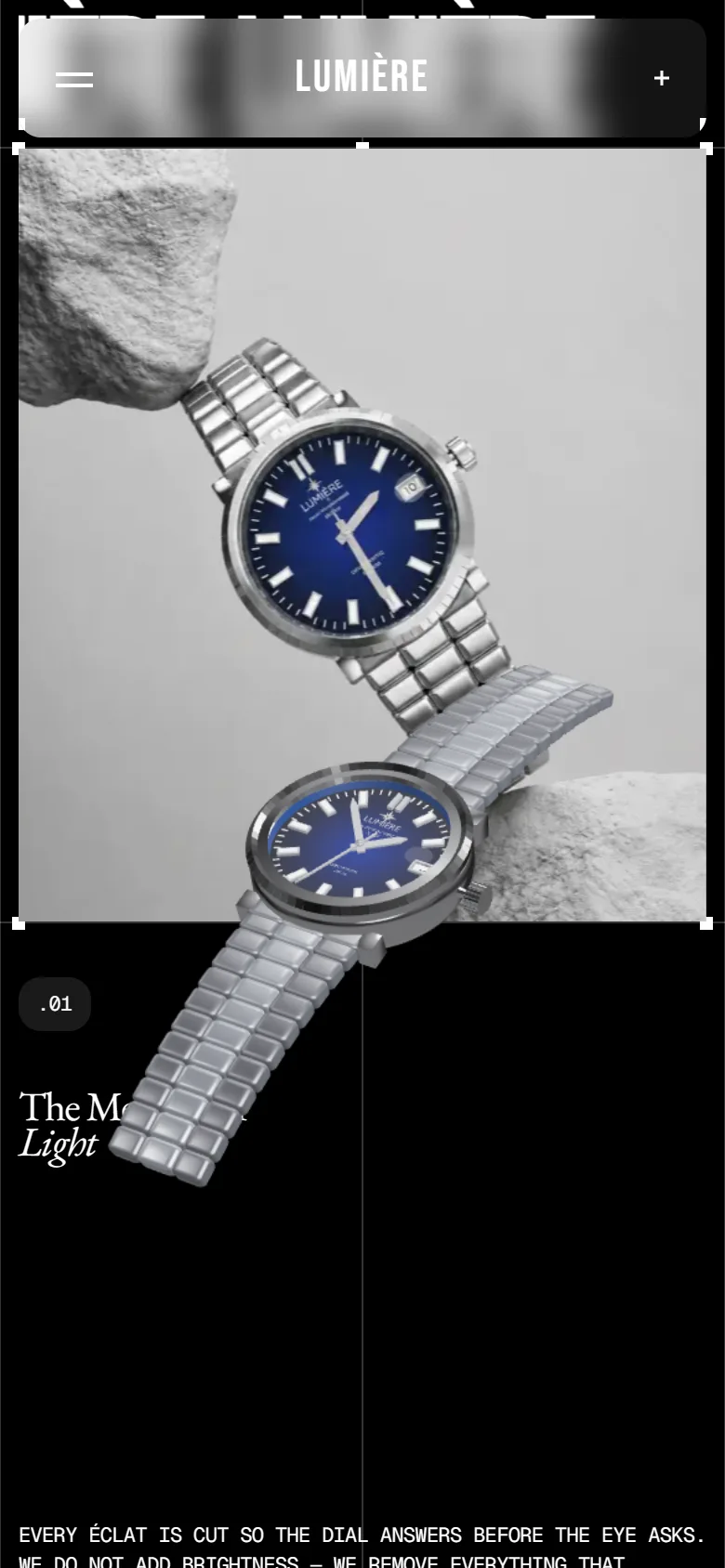 The Lumière Éclat website on a phone