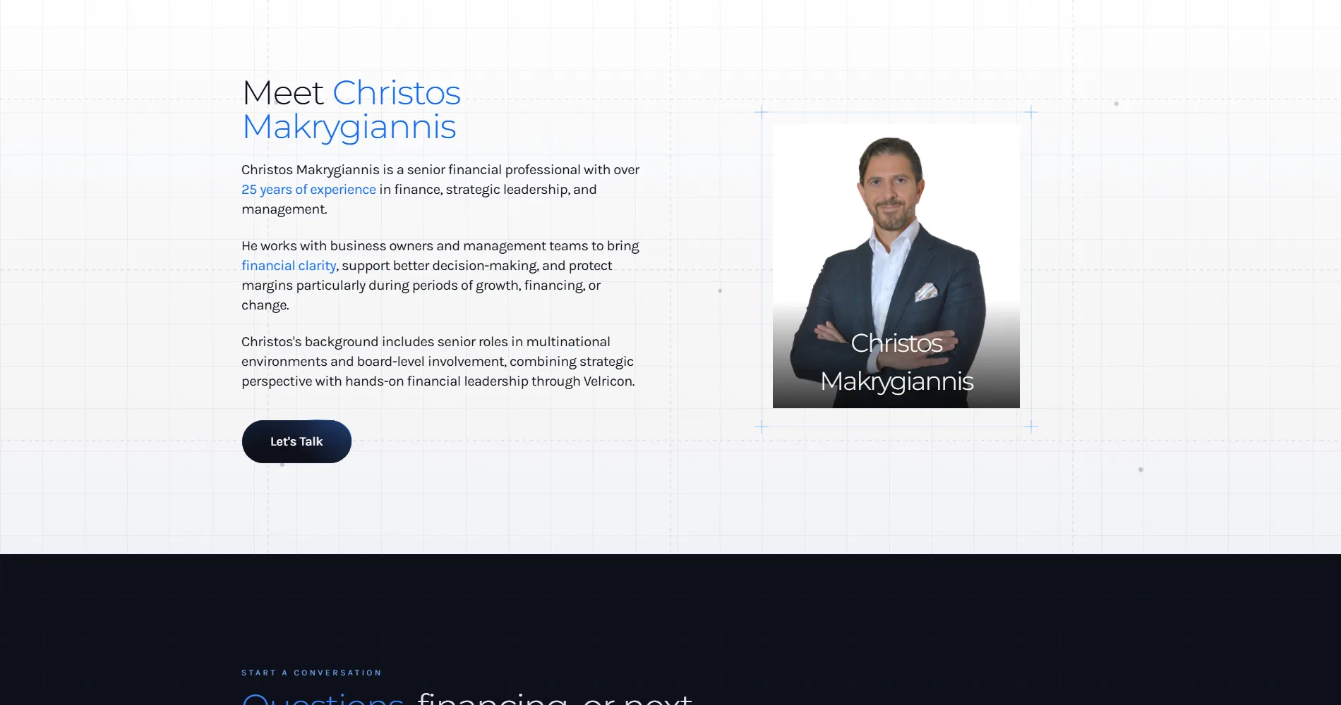 The Velricon website, a desktop screen