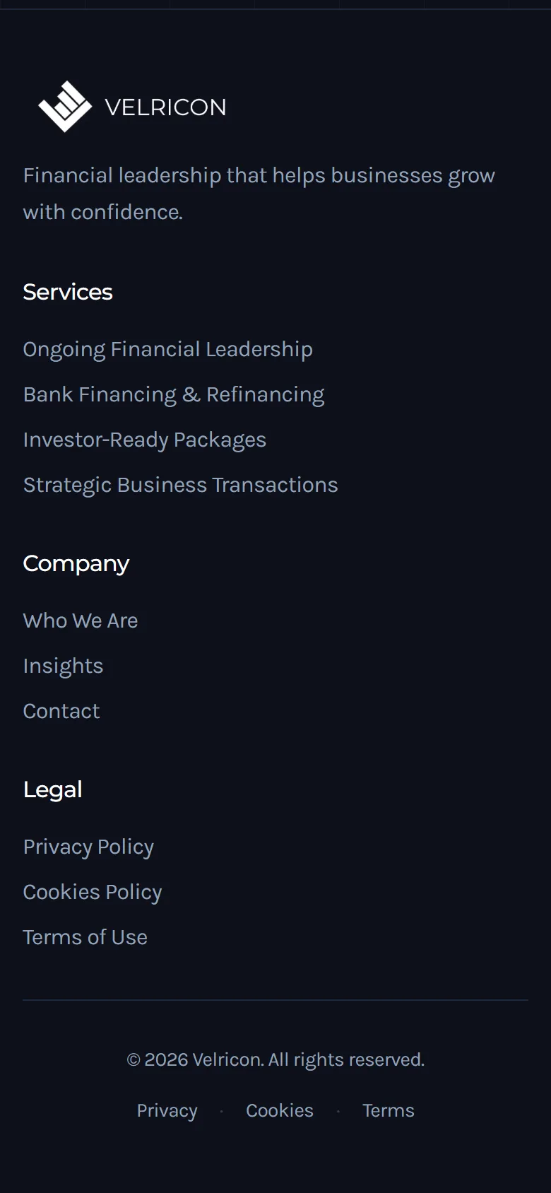 The Velricon website on a phone